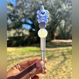 Custom made Purple Bear Pen with Silver and Blue Accents